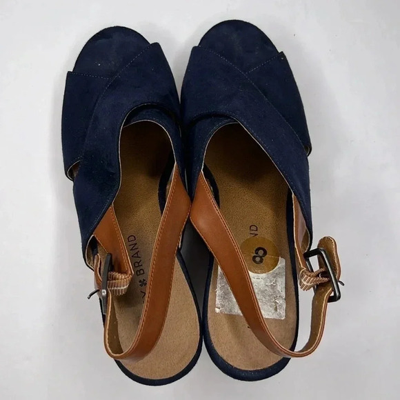 Lucky Brand Sandals size 8b Merrona Blue Suede Platform Wedge Slingback Peep Toe - Picture 3 of 7